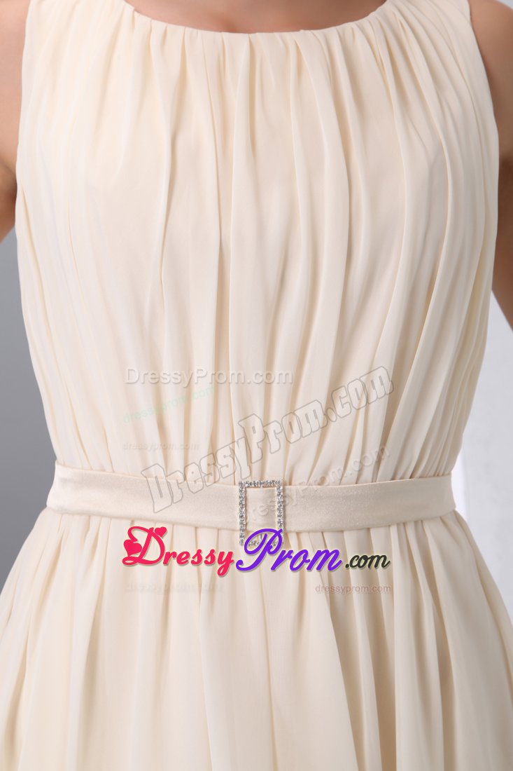 Mini-length Chiffon Champagne Scoop A-line Dama Dress Ruched