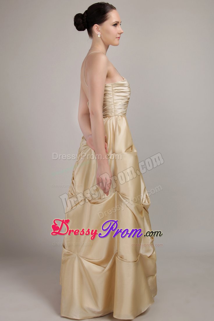 Champagne Spaghetti Straps Taffeta Beaded Ruche Dama Dresses