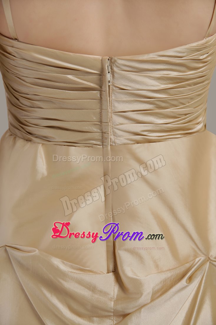 Champagne Spaghetti Straps Taffeta Beaded Ruche Dama Dresses