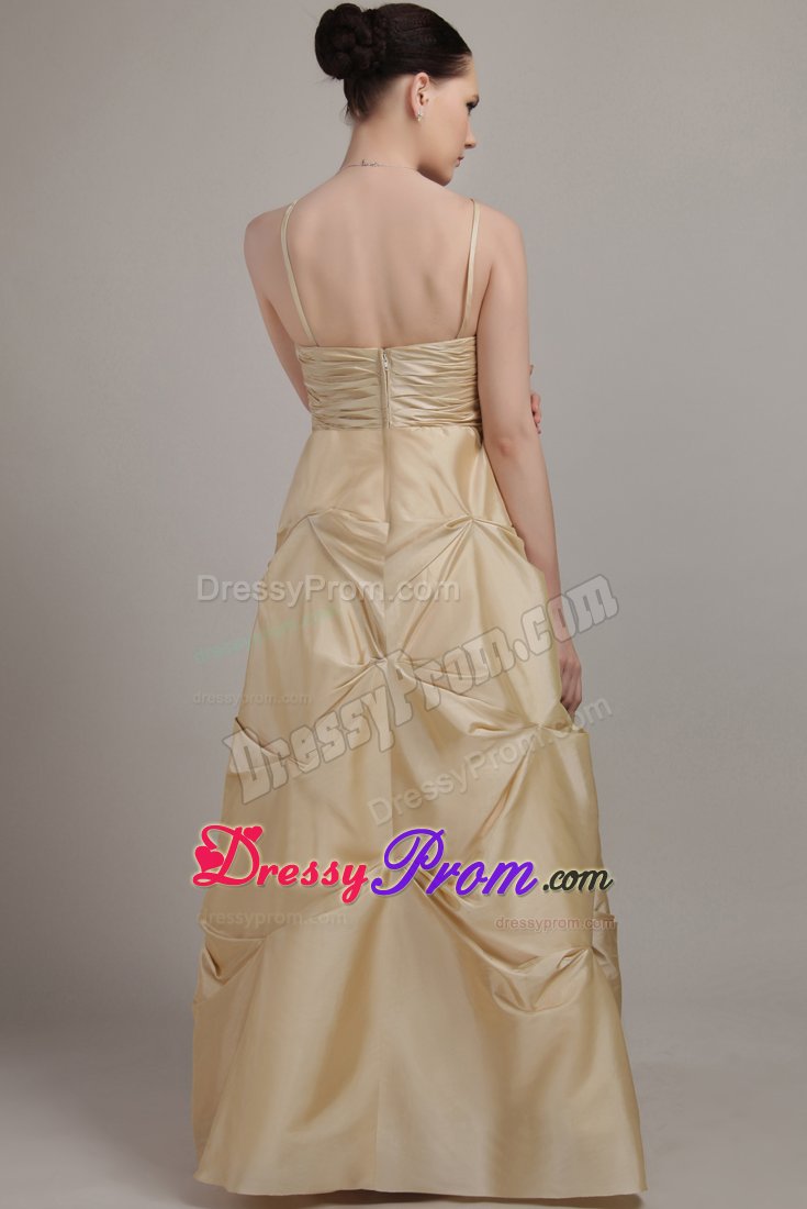 Champagne Spaghetti Straps Taffeta Beaded Ruche Dama Dresses