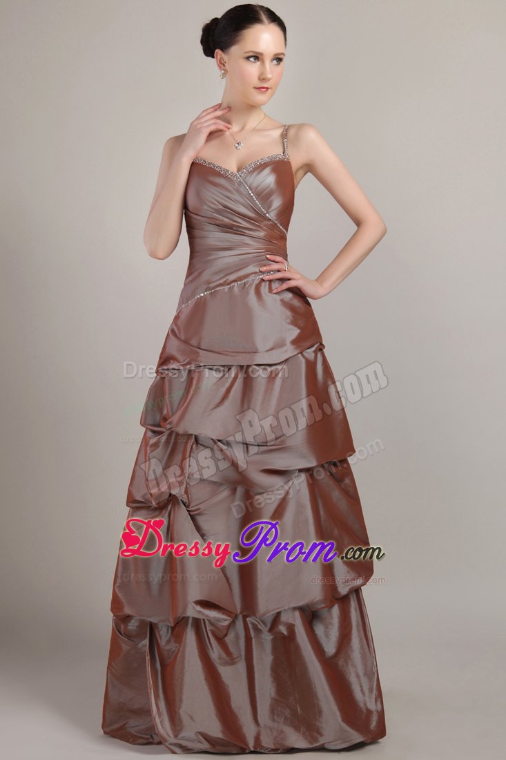 Brown Taffeta Sequined A-line Dama Dress with Spaghetti Straps