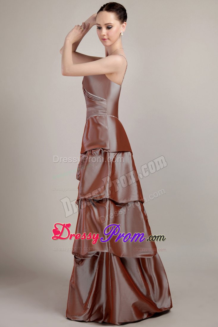 Brown Taffeta Sequined A-line Dama Dress with Spaghetti Straps