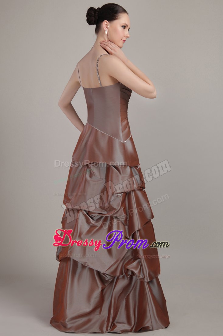 Brown Taffeta Sequined A-line Dama Dress with Spaghetti Straps