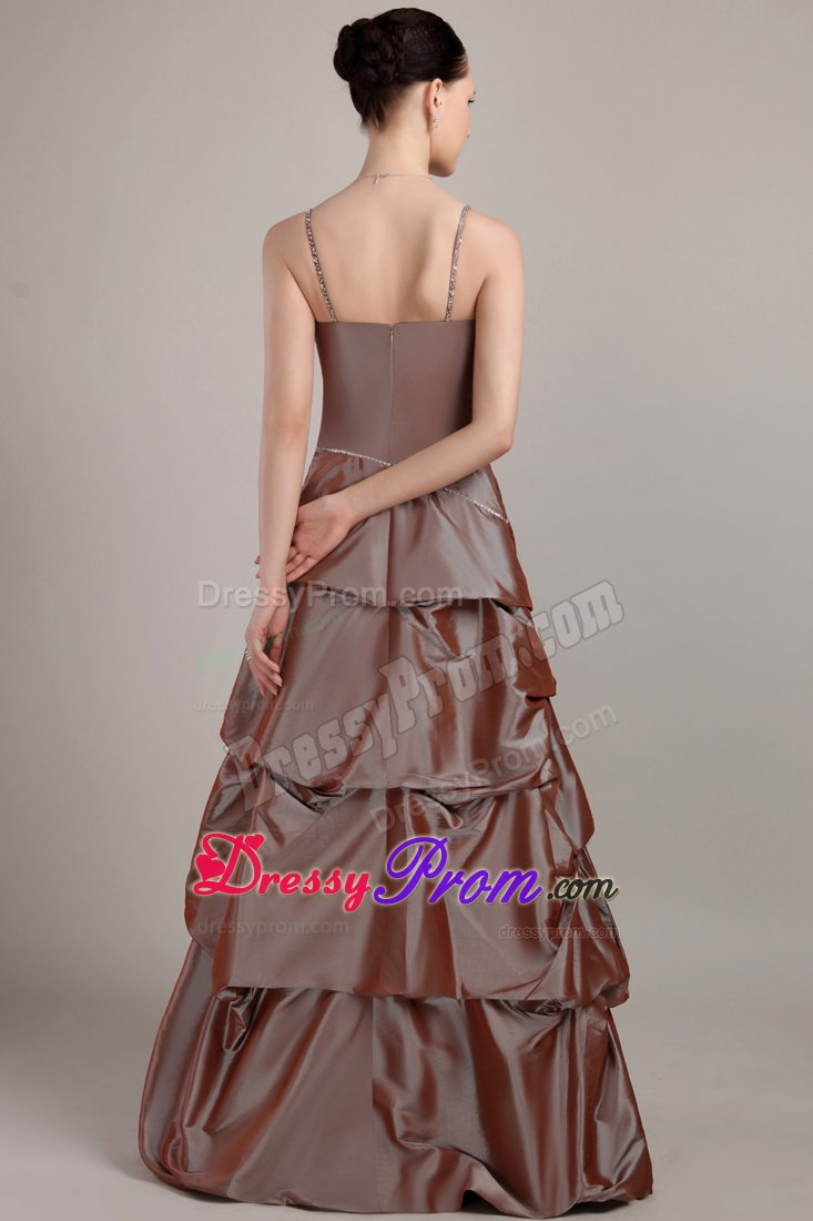 Brown Taffeta Sequined A-line Dama Dress with Spaghetti Straps