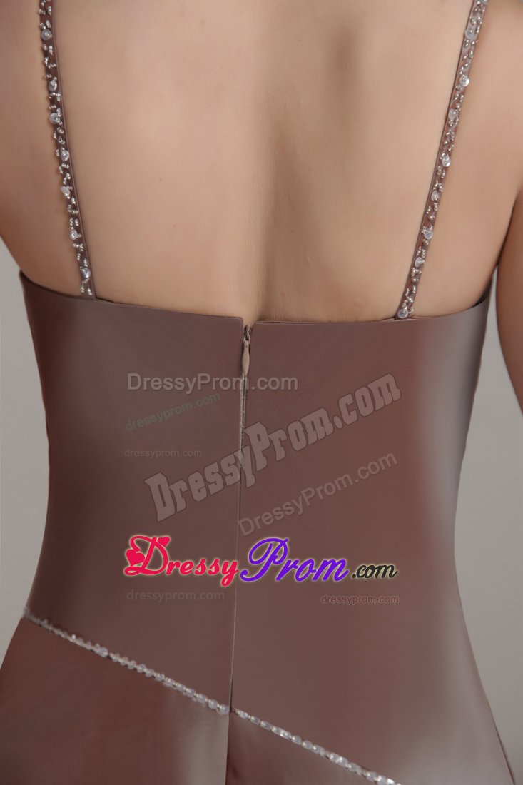 Brown Taffeta Sequined A-line Dama Dress with Spaghetti Straps