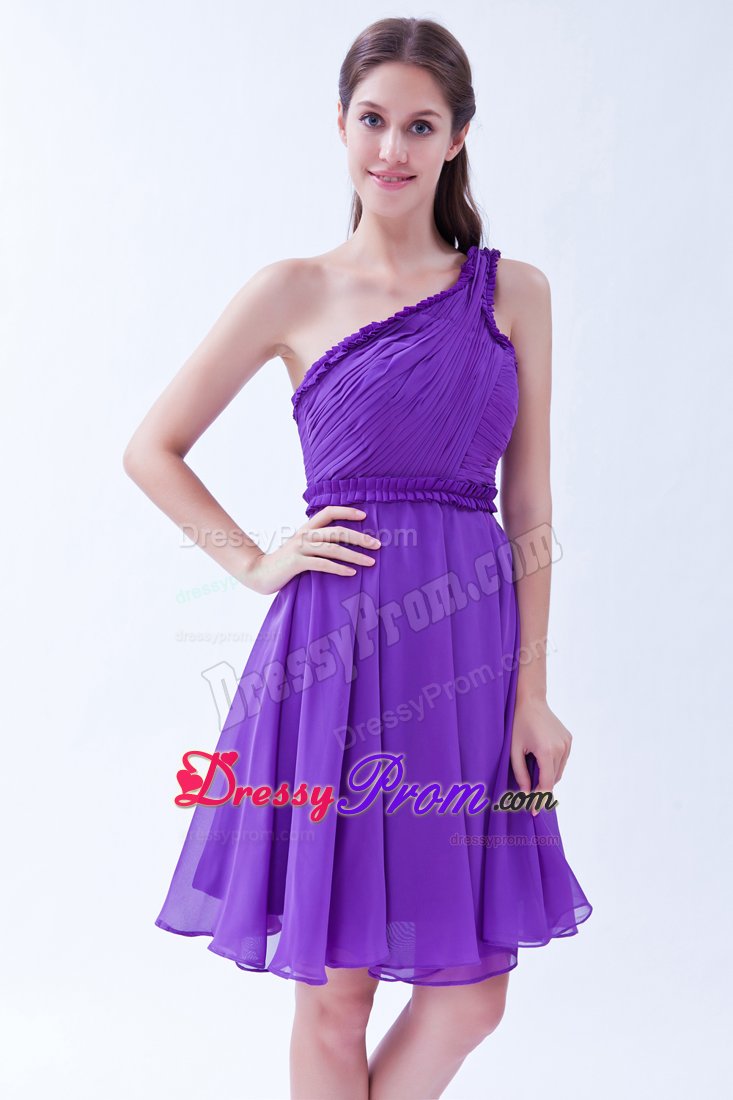Knee-length Purple One Shoulder Chiffon Dama Dress in Limoges