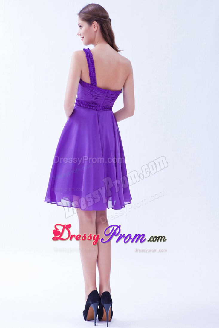 Knee-length Purple One Shoulder Chiffon Dama Dress in Limoges