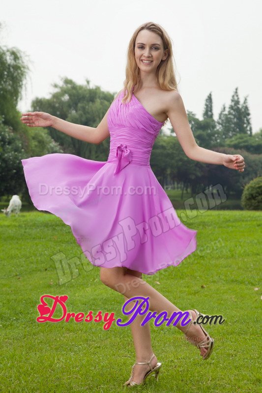 Knee-length Lavender Chiffon One Shoulder Ruched Dama Dresses