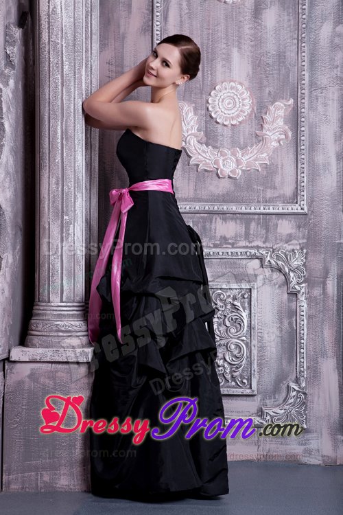 Black A-line Taffeta Strapless Dama Dress with Sash and Pick-up