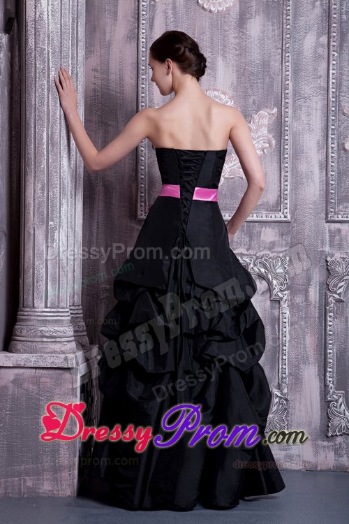 Black A-line Taffeta Strapless Dama Dress with Sash and Pick-up