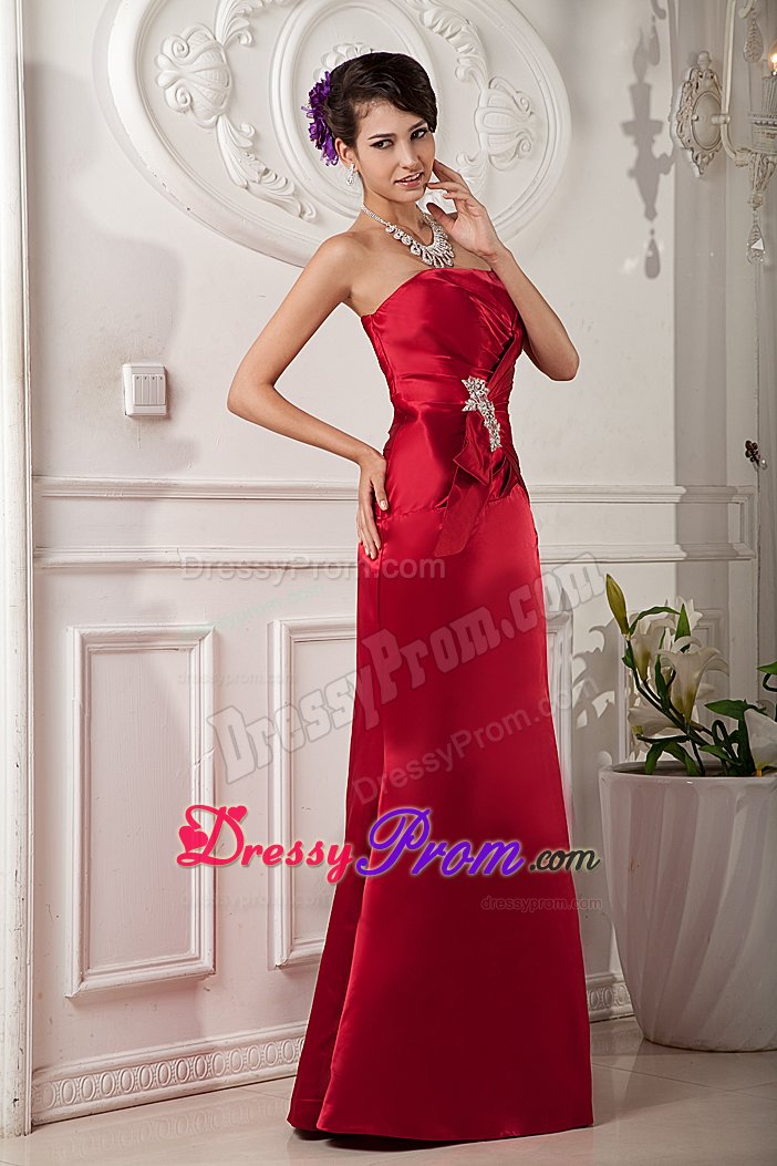 Strapless Satin Red Column Dama Dress with Beading in Grenoble