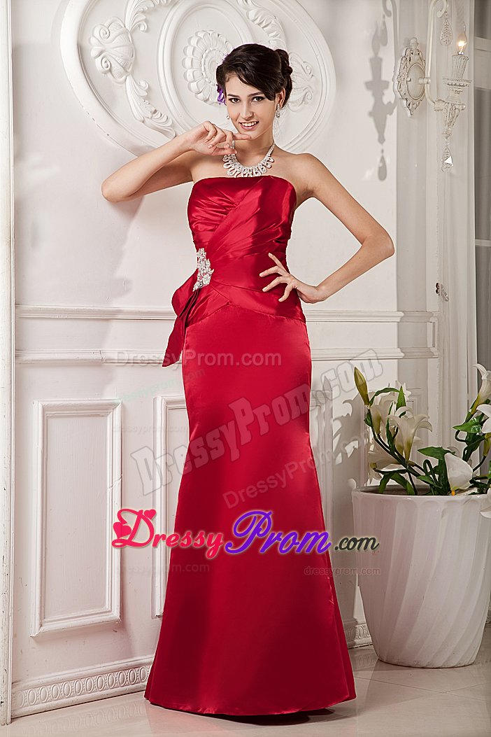 Strapless Satin Red Column Dama Dress with Beading in Grenoble