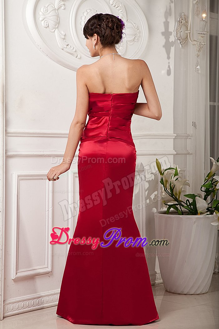 Strapless Satin Red Column Dama Dress with Beading in Grenoble