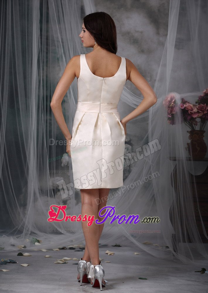 Off White Mini-length Taffeta Dama Dress with Straps and Bow
