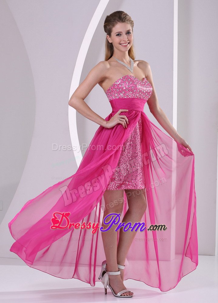 Hot Pink High-low Sweetheart Prom Gown Dress with Beading 2014