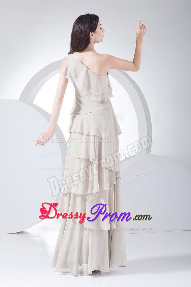 Ruffled Layers One Shoulder Grey Chiffon Long Grey Senior Prom Dresses