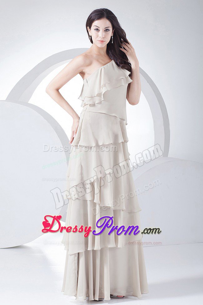 Ruffled Layers One Shoulder Grey Chiffon Long Grey Senior Prom Dresses
