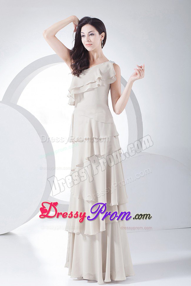 Ruffled Layers One Shoulder Grey Chiffon Long Grey Senior Prom Dresses