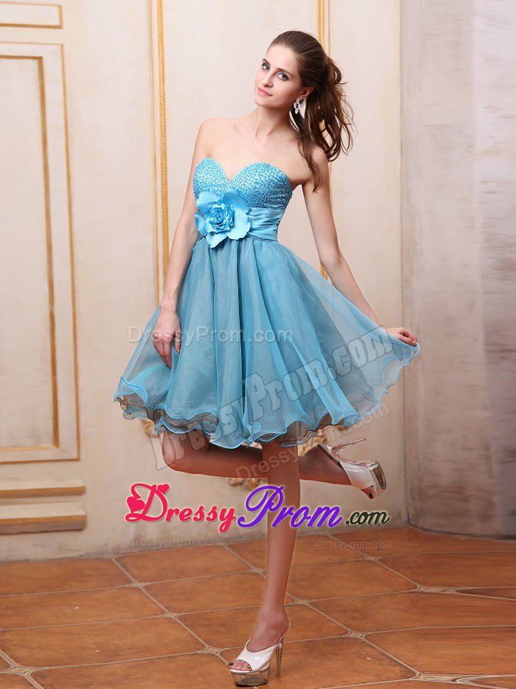 Beaded Sweetheart Hand Made Flower Knee-length Organza Prom Dress
