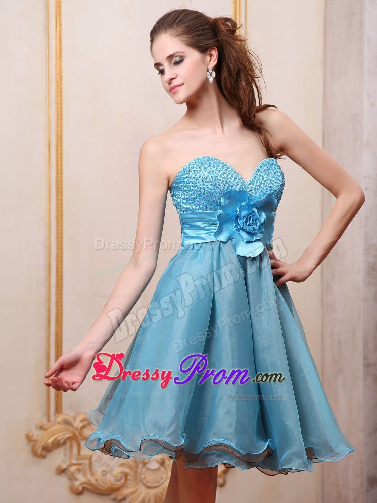 Beaded Sweetheart Hand Made Flower Knee-length Organza Prom Dress