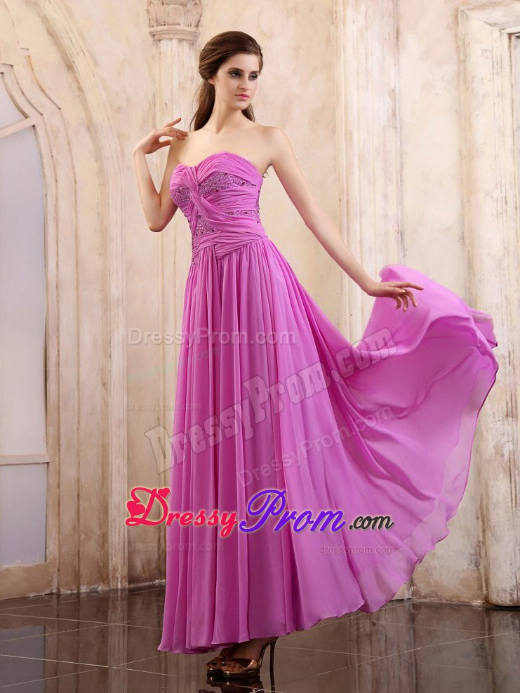 Sweetheart Beading Ruches Ankle-length Lavender Formal Prom Dresses
