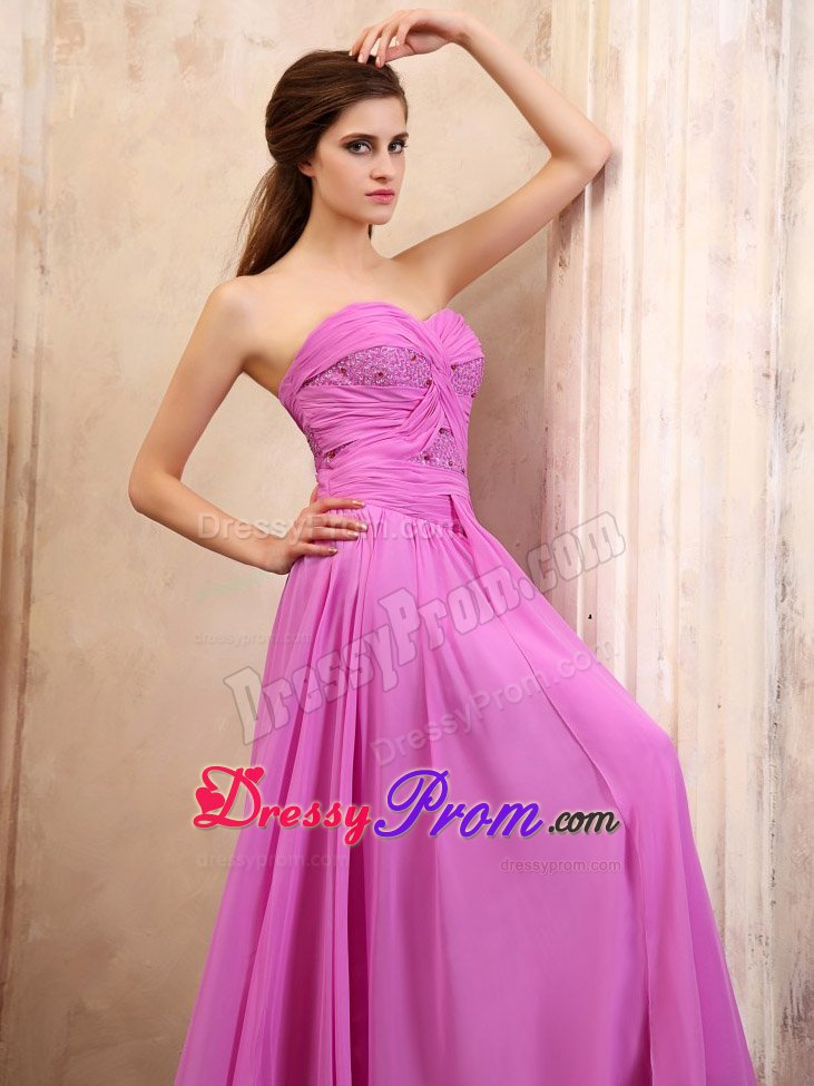 Sweetheart Beading Ruches Ankle-length Lavender Formal Prom Dresses