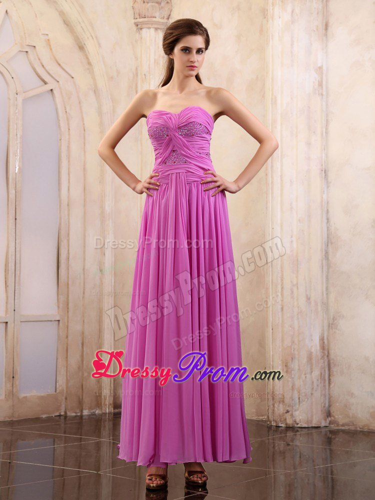 Sweetheart Beading Ruches Ankle-length Lavender Formal Prom Dresses