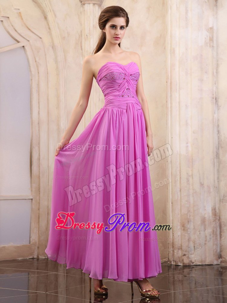 Sweetheart Beading Ruches Ankle-length Lavender Formal Prom Dresses