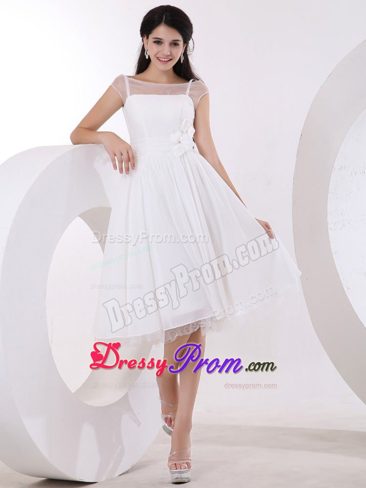 Hand Made Flowers Bateau Neck White Knee-length Dresses For Prom Court
