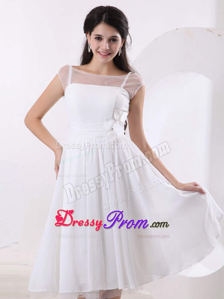 Hand Made Flowers Bateau Neck White Knee-length Dresses For Prom Court