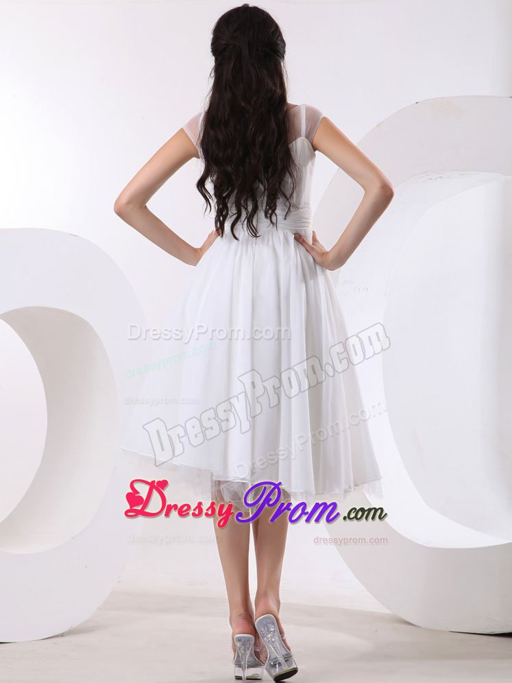 Hand Made Flowers Bateau Neck White Knee-length Dresses For Prom Court