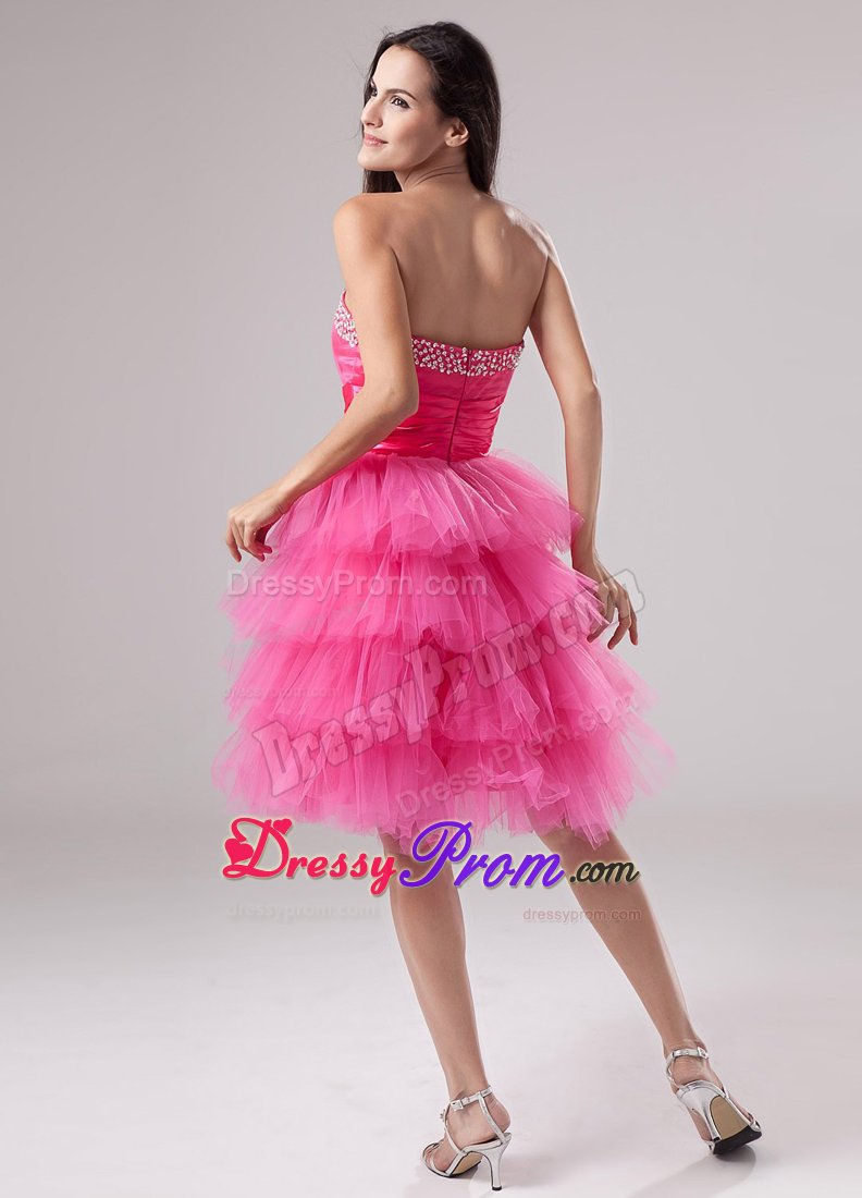 Ruffled Layered Ruches Pink Prom Dress with Sweetheart and Beading