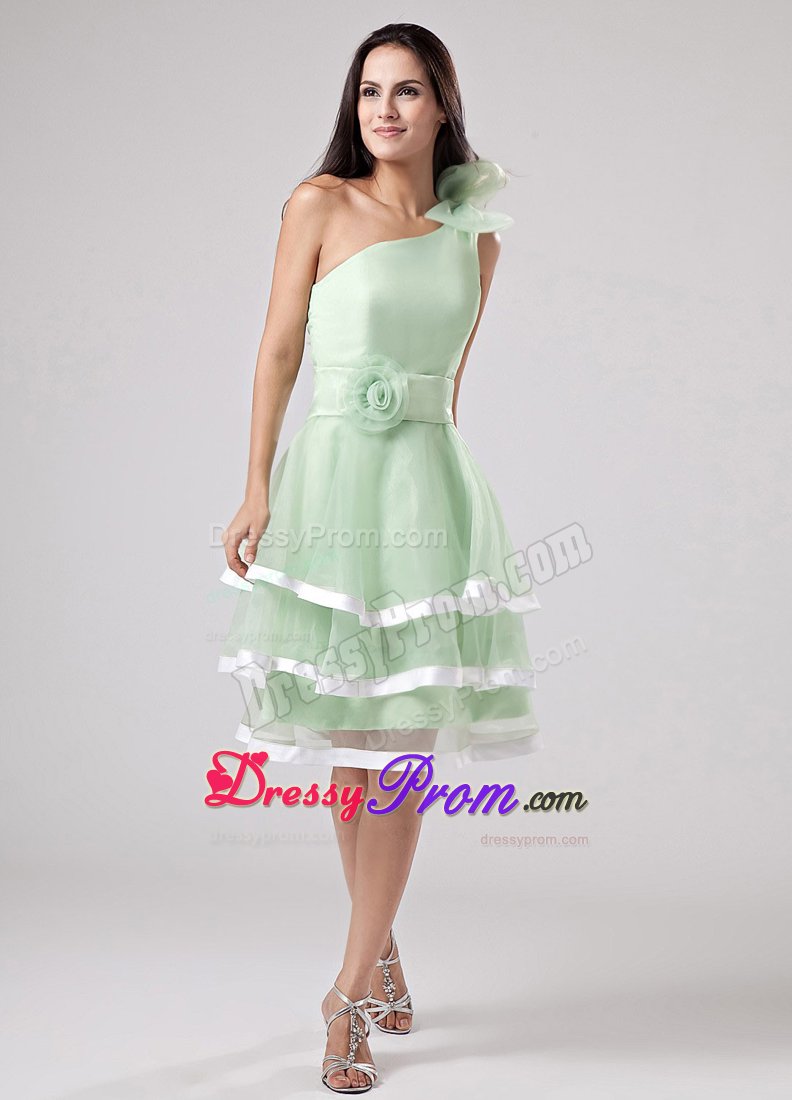 Sash One Shoulder Hand Made Flowers Ruffled Layered Prom Gowns