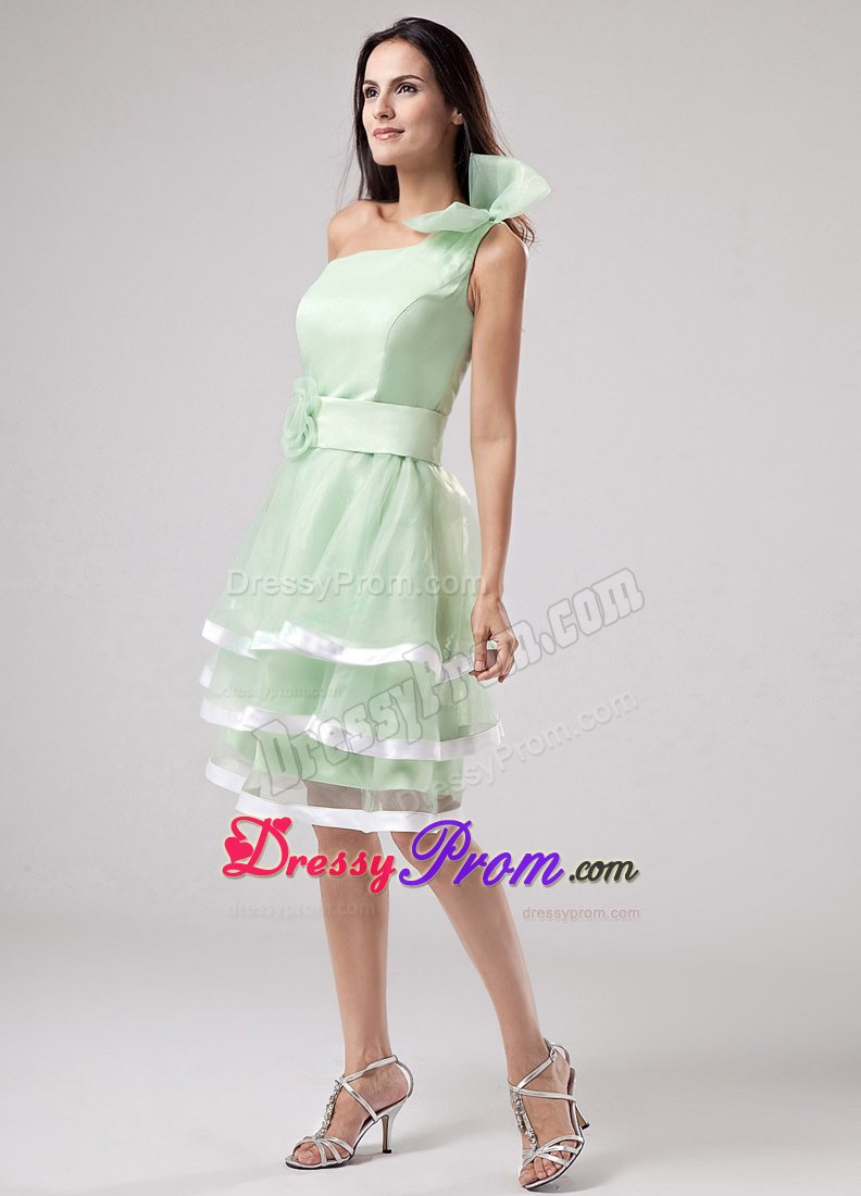 Sash One Shoulder Hand Made Flowers Ruffled Layered Prom Gowns