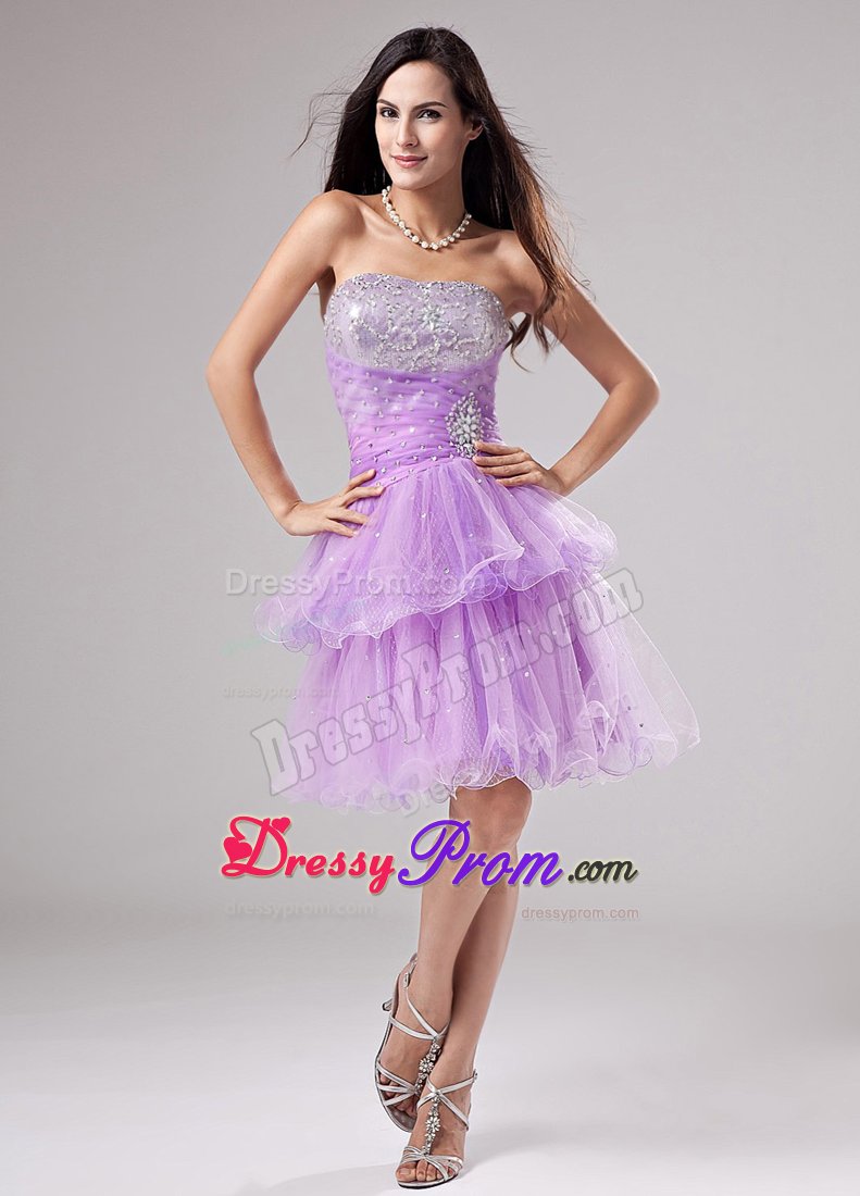 Strapless Beading Sequin Ruches Organza Lavender Dress For Prom