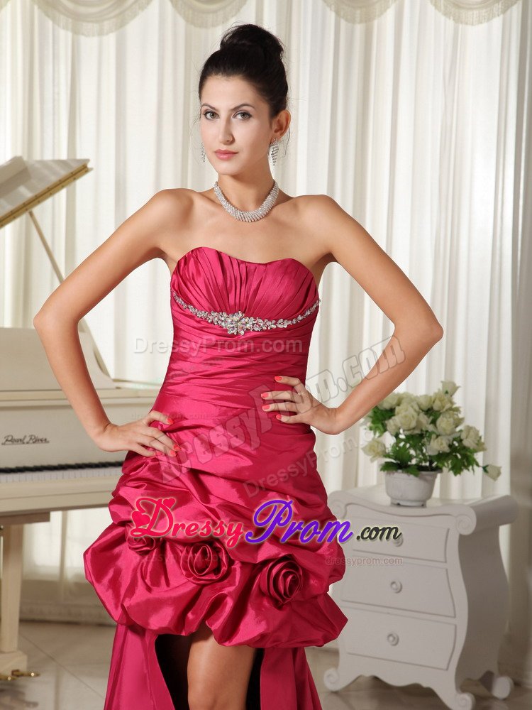 Popular Side Zipper Red Pick Ups Flowers Long Prom Dress