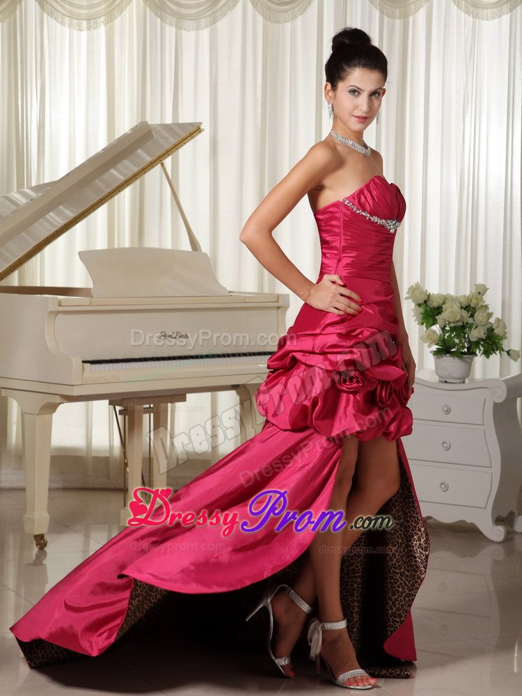 Popular Side Zipper Red Pick Ups Flowers Long Prom Dress