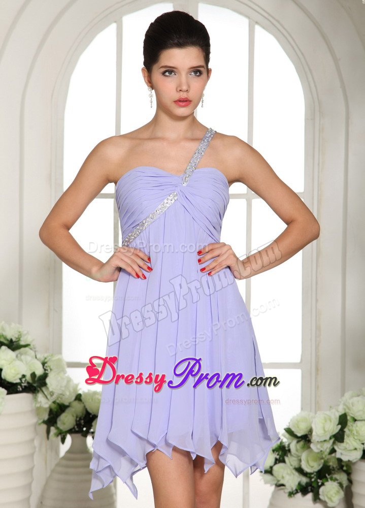 Hot Sale Lilac one Shoulder Chiffon Mini Prom Dress for Girls