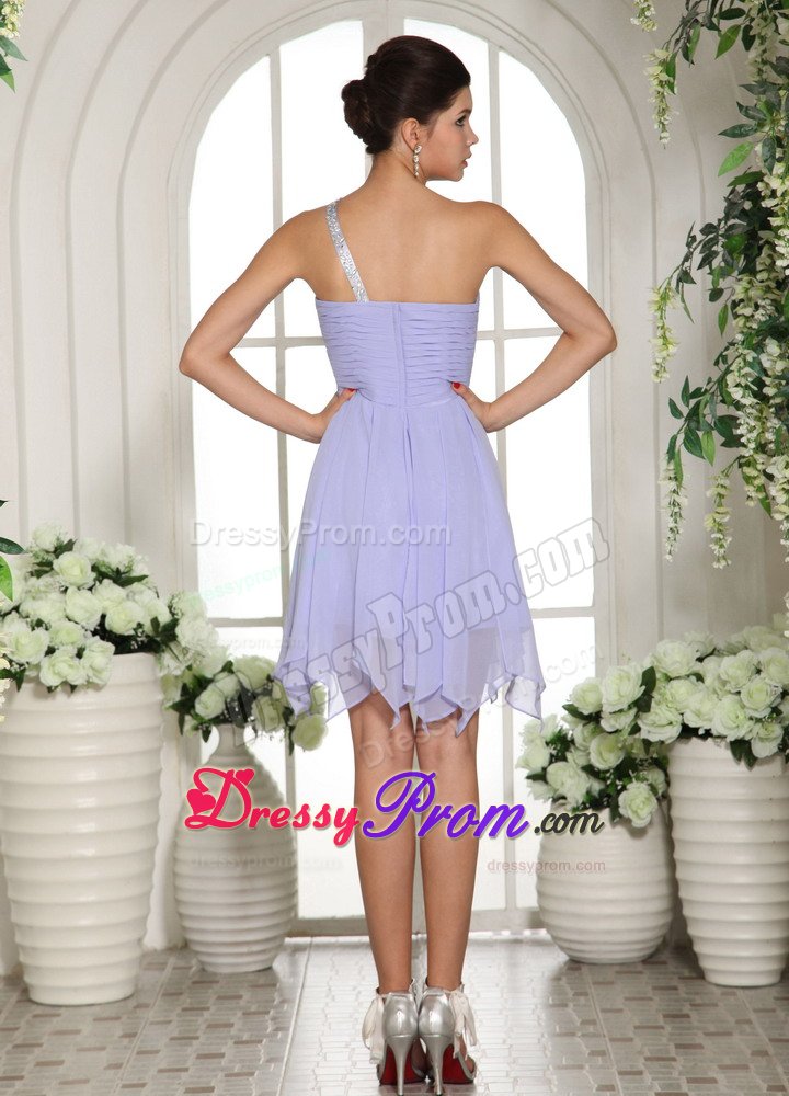 Hot Sale Lilac one Shoulder Chiffon Mini Prom Dress for Girls