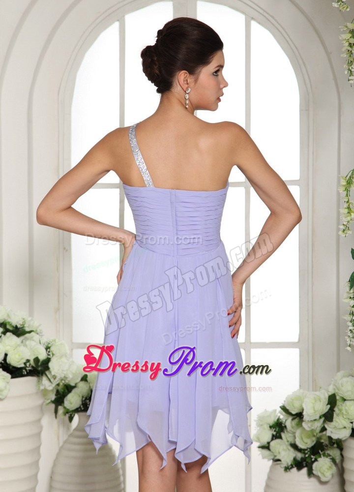 Hot Sale Lilac one Shoulder Chiffon Mini Prom Dress for Girls