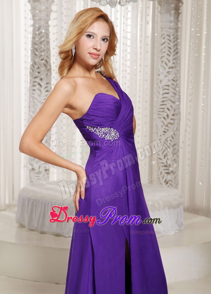 High Quality Purple one Shoulder Beaded Prom Dress for Women