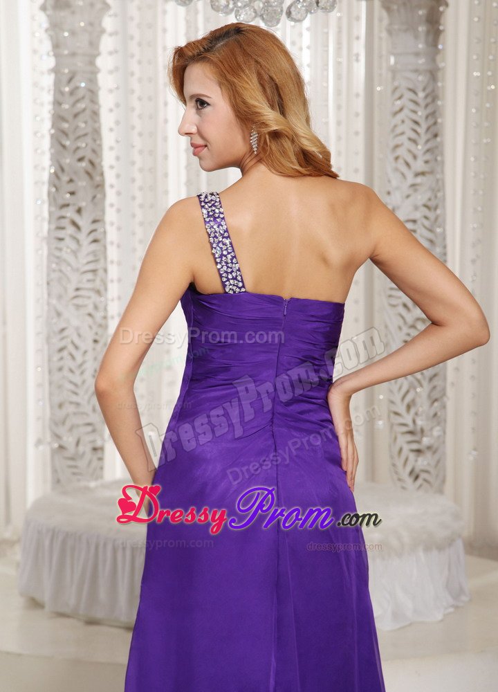 High Quality Purple one Shoulder Beaded Prom Dress for Women