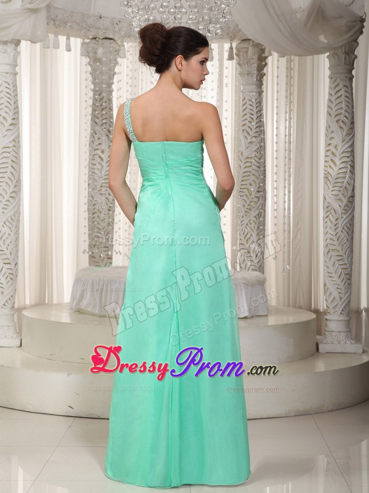 Brand New one Shoulder Apple Green Ruched Beaded Prom Dress