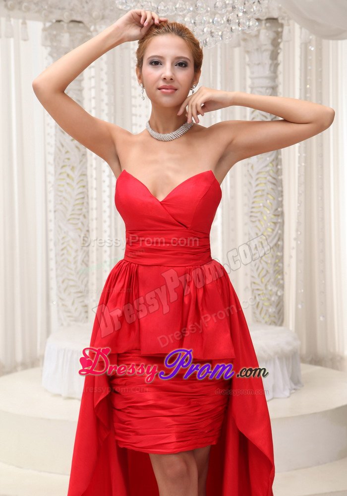 Custom Made High-low Red Ruched Prom formal Dress online