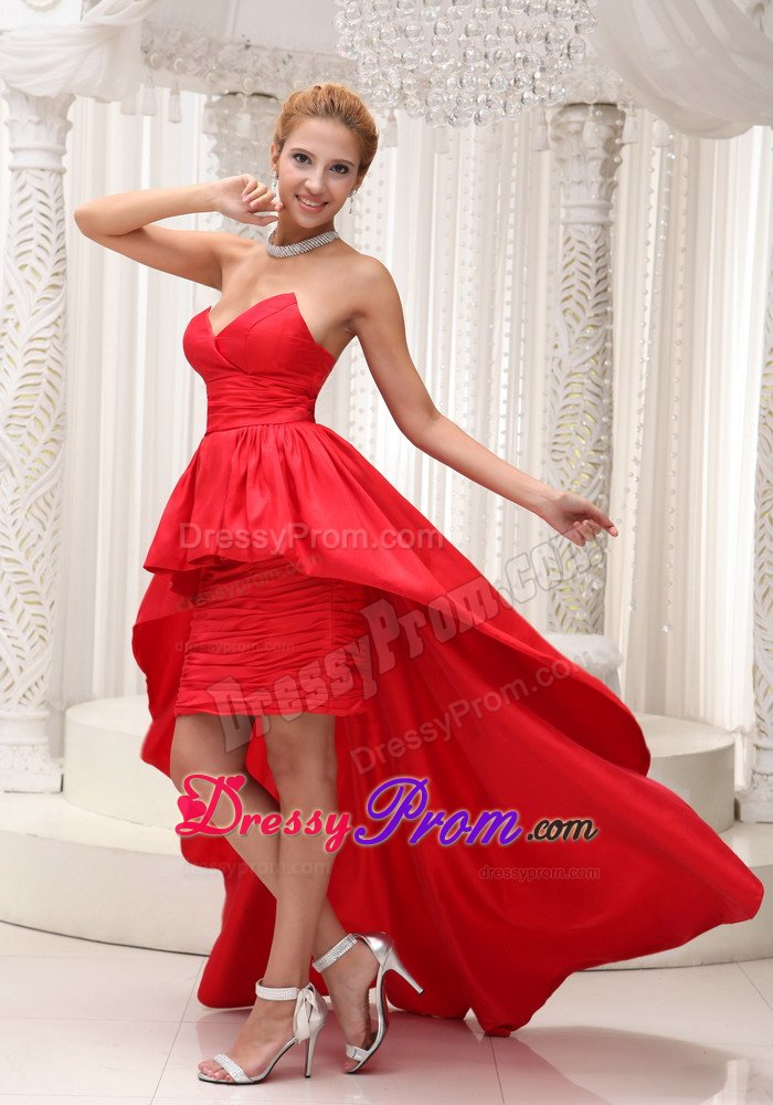 Custom Made High-low Red Ruched Prom formal Dress online