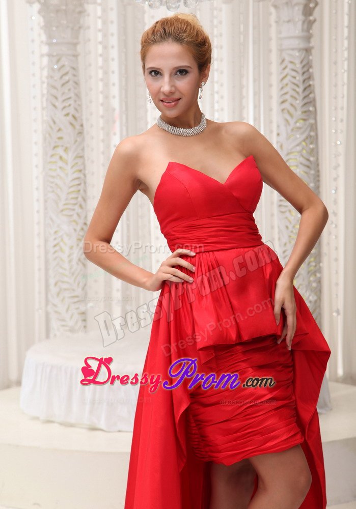 Custom Made High-low Red Ruched Prom formal Dress online