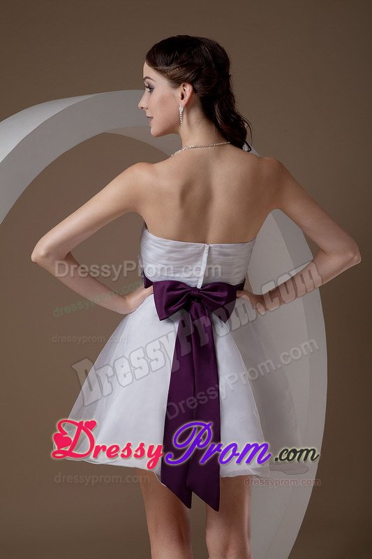 White Strapless Hand Made Flowers Organza Prom Bridesmaid Dress