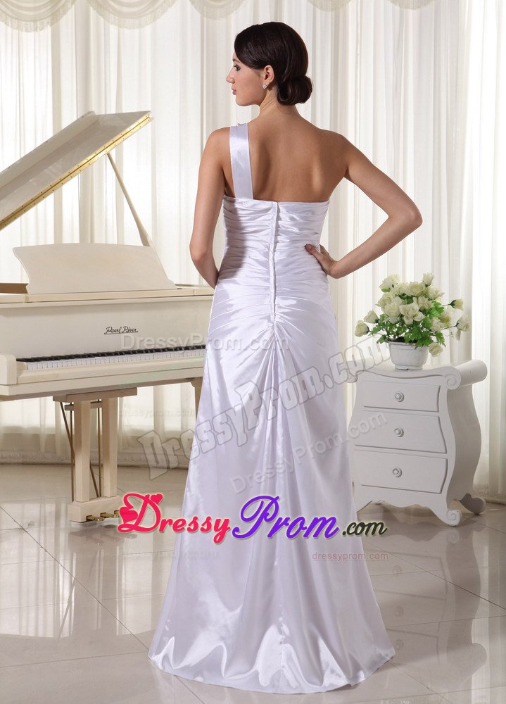 White one Shoulder Beaded Ruched Dress for Prom with Cutout