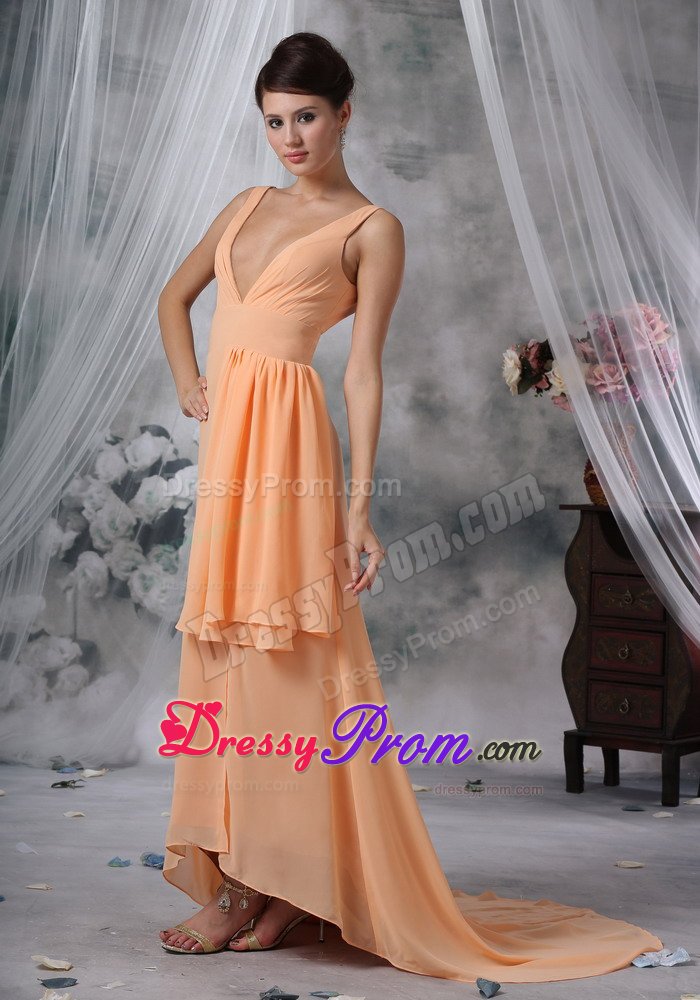Empire V-neck Slitted Light Orange Prom Dress in Gloucestershire