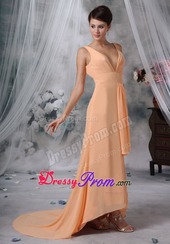 Empire V-neck Slitted Light Orange Prom Dress in Gloucestershire